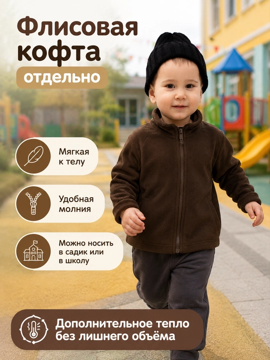 Куртка для мальчика зимняя 2 в 1, ветровка с флисовой кофтой и капюшоном, 90-150