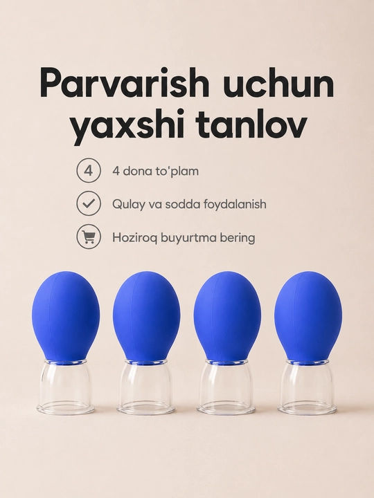 Vakuumli massaj bankasi, yuz va tana uchun, 4 dona to‘plam