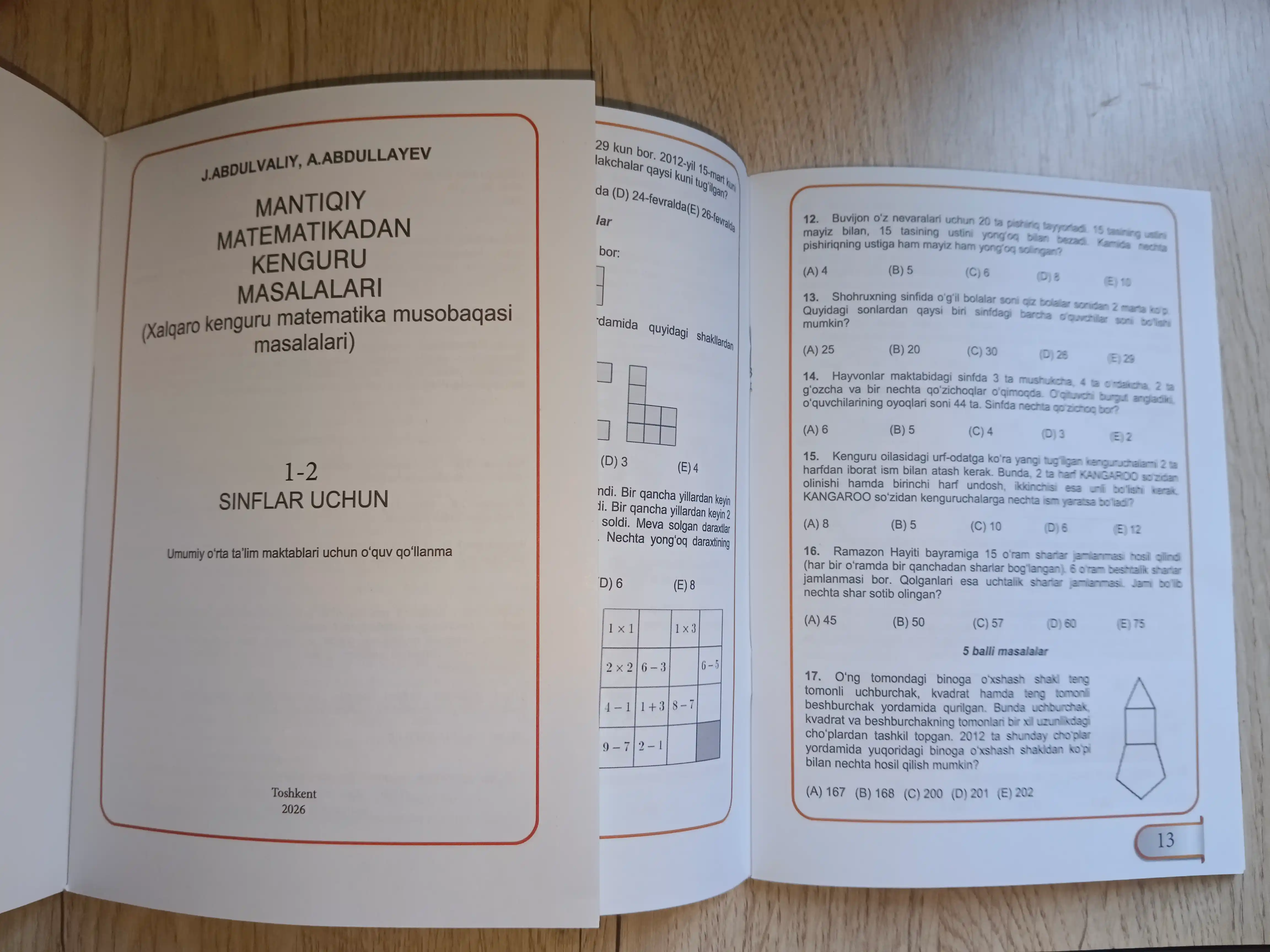 Kenguru mantiqiy matematika kitobi, 3-4-sinflar uchun, o‘zbek tilida