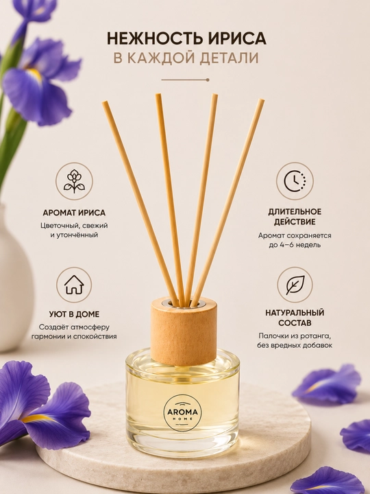Аромадиффузор Aroma Home 50 мл с ротанговыми палочками
