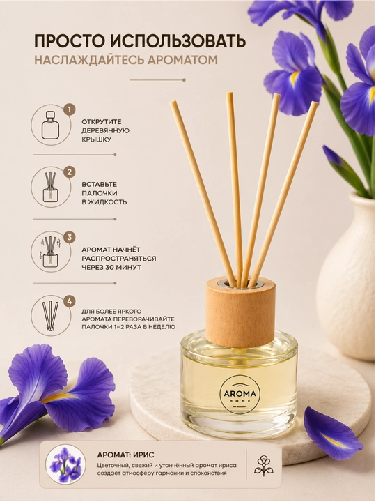 Аромадиффузор Aroma Home 50 мл с ротанговыми палочками