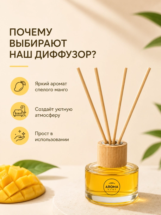 Аромадиффузор Aroma Home 50 мл с ротанговыми палочками