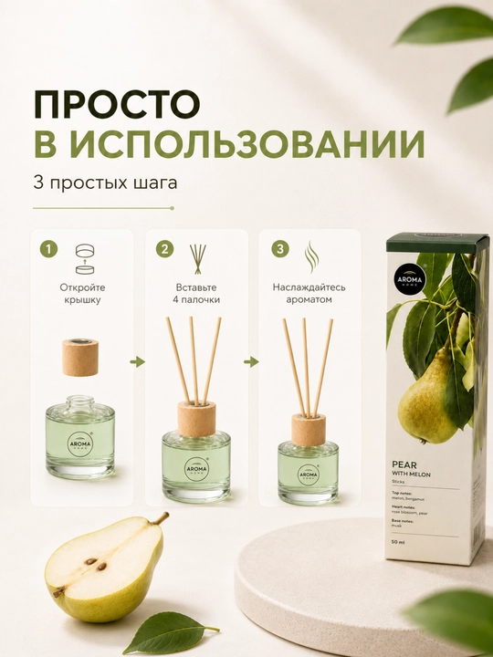 Аромадиффузор Aroma Home 50 мл с ротанговыми палочками