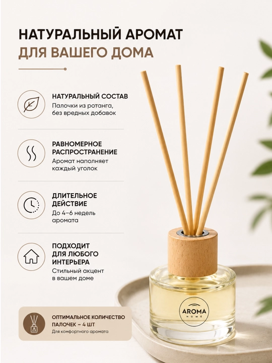Аромадиффузор Aroma Home 50 мл с ротанговыми палочками