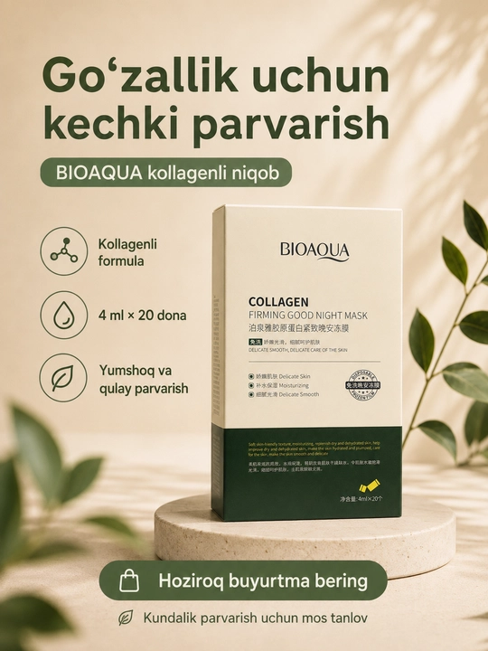 BIOAQUA kollagenli kechki niqob, 4 ml × 20 dona