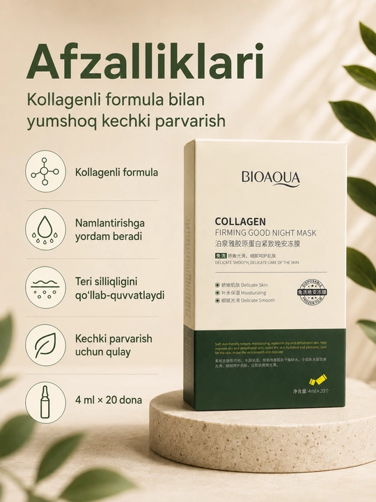 BIOAQUA kollagenli kechki niqob, 4 ml × 20 dona