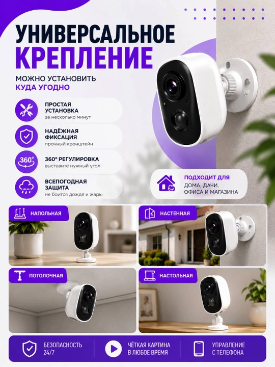 Quyosh panelli simsiz akkumulyatorli Smart Wi-Fi videokamera