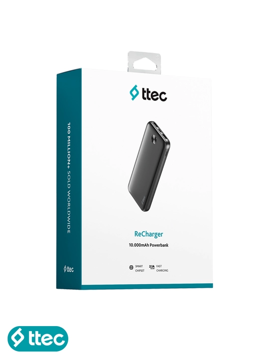 TTEC ReCharger Powerbank 10,000 mAh Black, внешний аккумулятор с двумя USB-A выходами - 