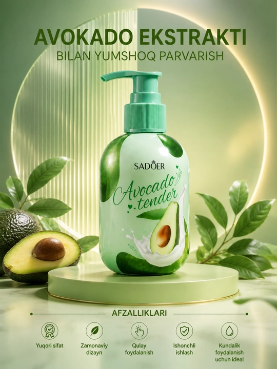 Жидкое мыло для рук SADOER Avocado Tender 500 мл – С Экстрактом Авокадо и Увлажнением - 