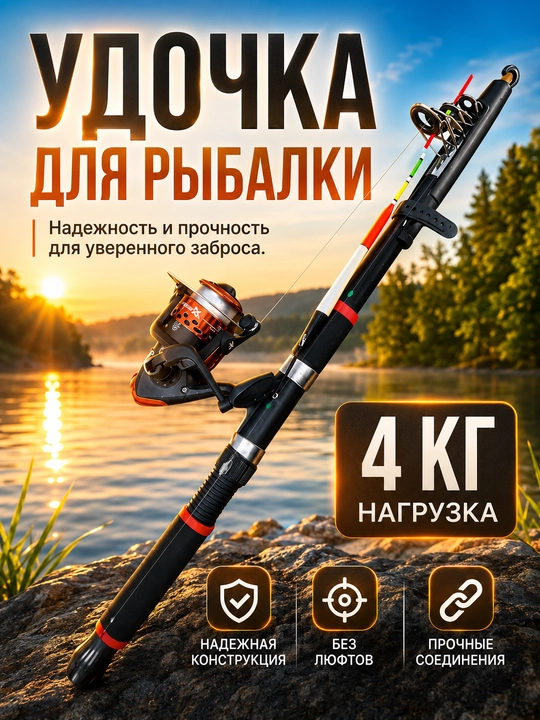 Телескопические удочки и подарки в разных цветах для рыбалки