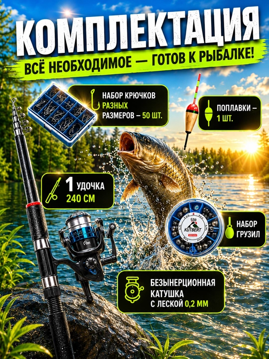Телескопические удочки и подарки в разных цветах для рыбалки