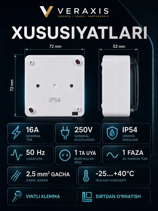 Yerga ulanadigan va 16A 250V Germes Plus oq qopqoqli IP54 tashqi rozetka