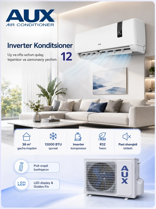 Кондиционер AUX 12 Inverter, 12000 BTU, фреон R32 - 