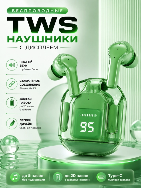 Беспроводные TWS наушники с LED-дисплеем и зарядным кейсом Белые - 