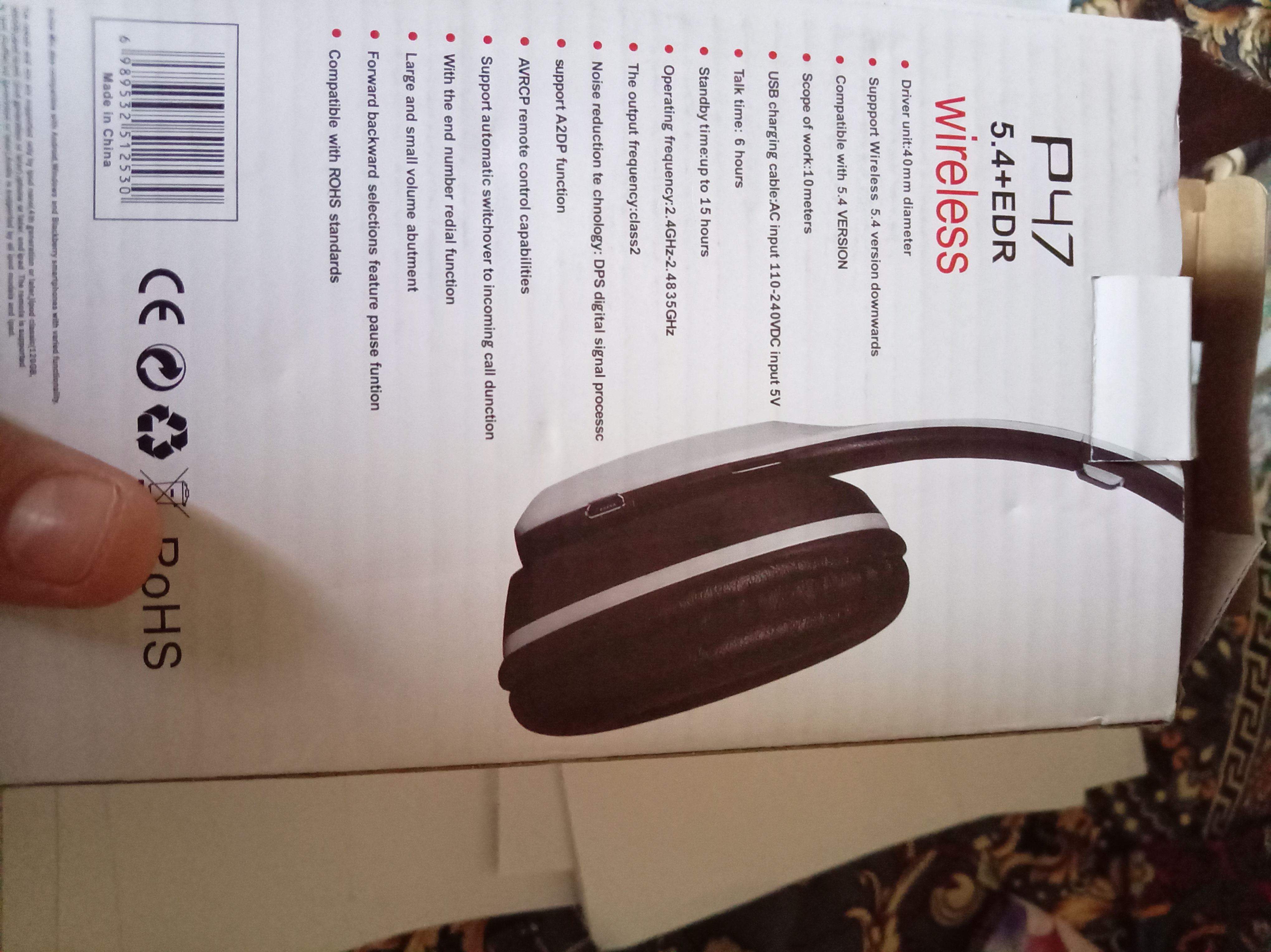Simsiz quloqchinlar P47, Bluetooth 5.0, yig'iluvchan, mikrofon bilan, shovqinsiz
