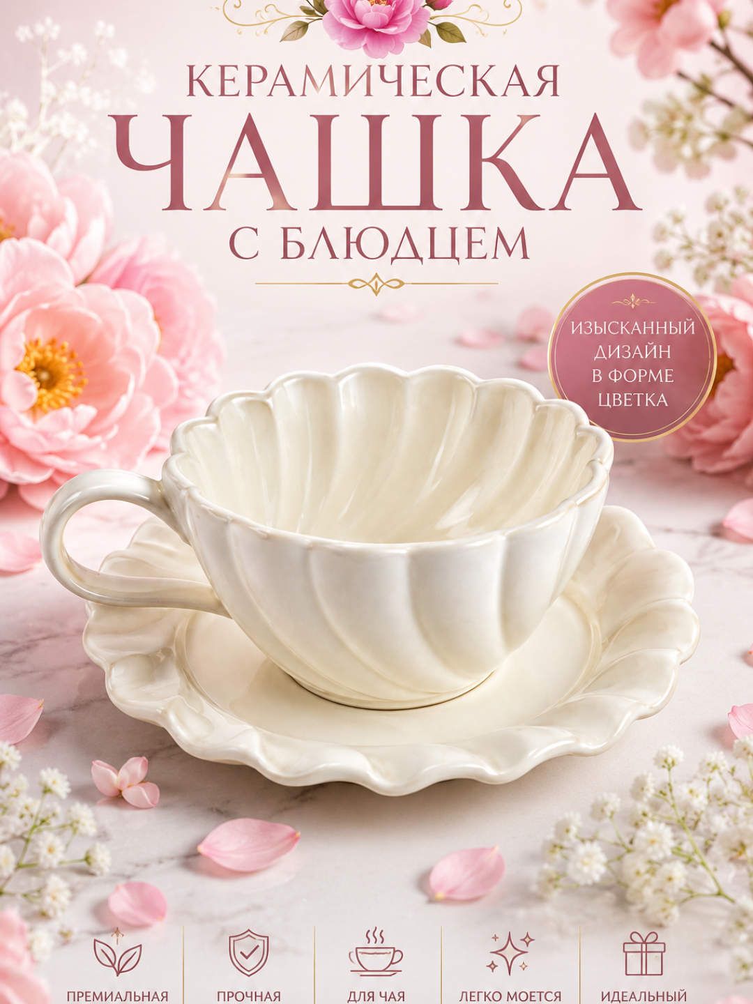CHashka va likopcha to'plami, estetik kofe va choy krujkasi, 2 dona - 