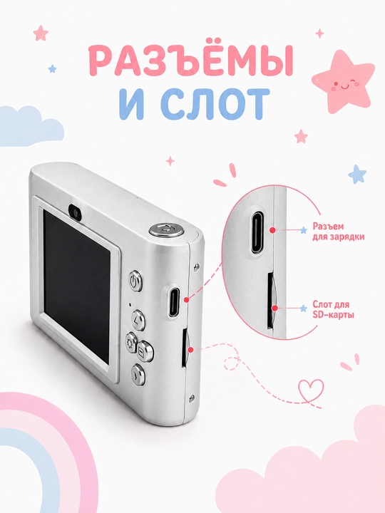 Детская камера 4K с треногой, розовая
