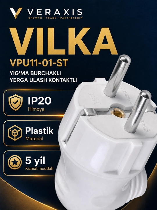 VPU11-01-ST burchakli yerga ulangan vilka, 16A, 250V, IP20 - 