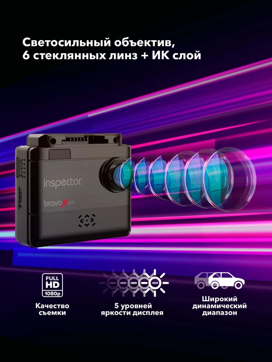 Inspector Bravo S Pro  Wi-Fi радар-детектор с LNA усилителем и видеорегистратором FHD