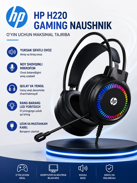 Игровая гарнитура HP DHE-8008U USB, H220 RGB, DHE-8001U (LED), DHE-8015U USB, - 
