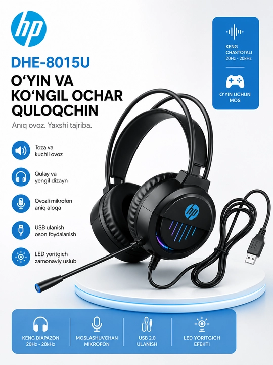 Игровая гарнитура HP DHE-8008U USB, H220 RGB, DHE-8001U (LED), DHE-8015U USB, - 