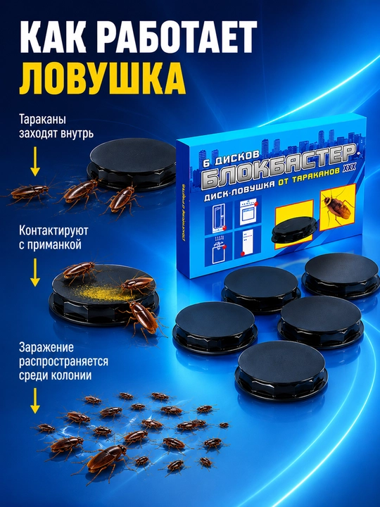 Ловушка для тараканов Блокбастер, 6 дисков, средство от тараканов