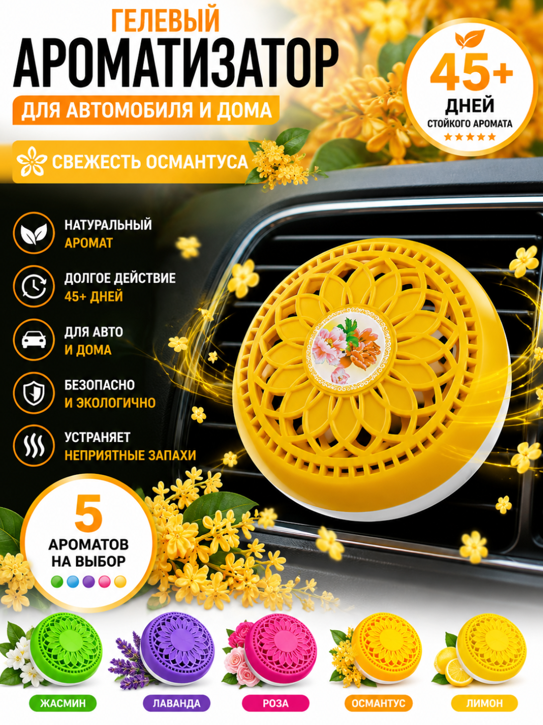 Avtomobil havo xushbo'ylantirgichi aromatizator, salon, uy va ofis uchun, 5 xil hid - 