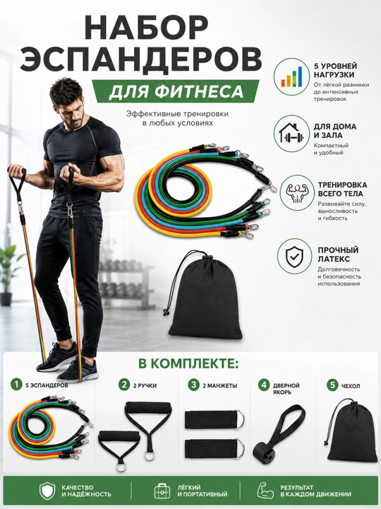 Trubkali ekspanderlar to‘plami, fitnes uchun rezina, mashg‘ulotlar uchun - 