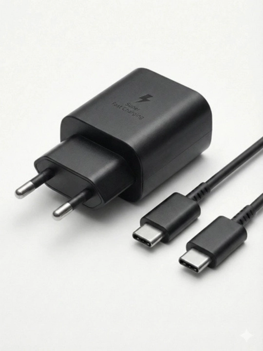 Samsung 25W Supr Fast Charging quvvat adapteri, 5A USB Type-C kabel bilan, oq/qora
