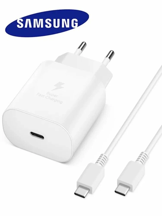 Samsung 25W Supr Fast Charging quvvat adapteri, 5A USB Type-C kabel bilan, oq/qora