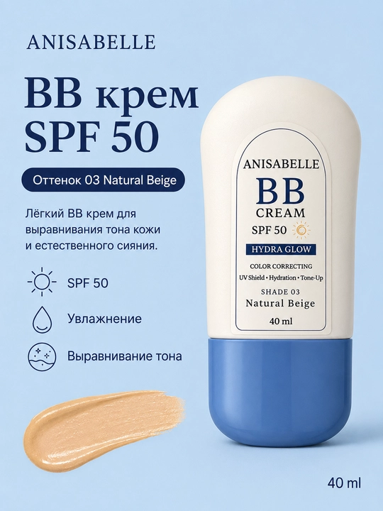 BB крем для лица ANISABELLE, тональный крем, увлажняющий, SPF 50