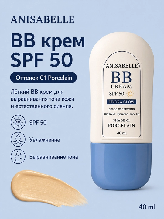 BB крем для лица ANISABELLE, тональный крем, увлажняющий, SPF 50