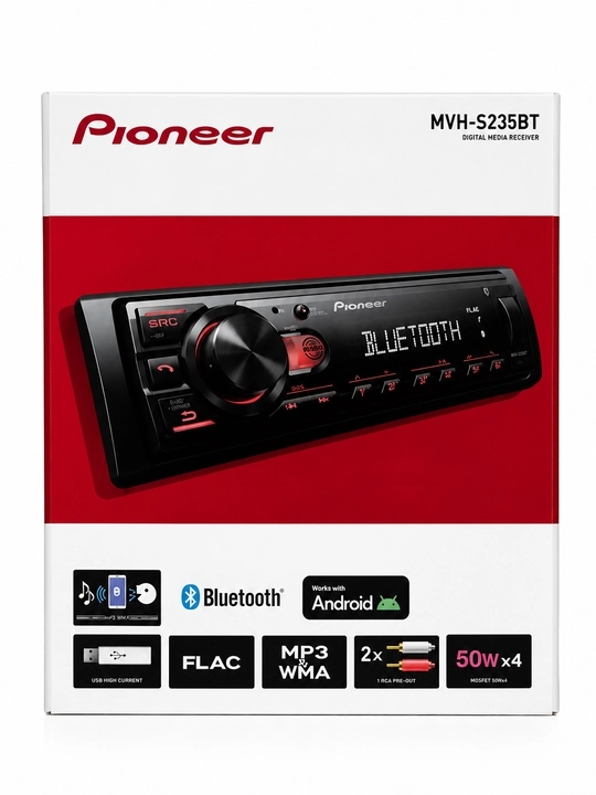 Avtomobil uchun avtomagnitola PIONEER MVH-S235BT 1DIN qora Bluetooth USB AUXli magnitola