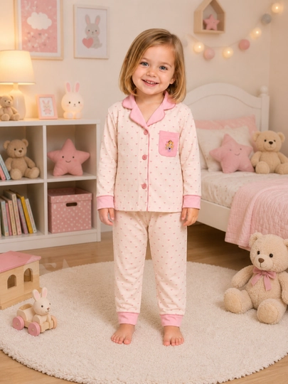 Qizaloqlar uchun pijama to'plami yumshoq tabiiy matodan tikilgan - 