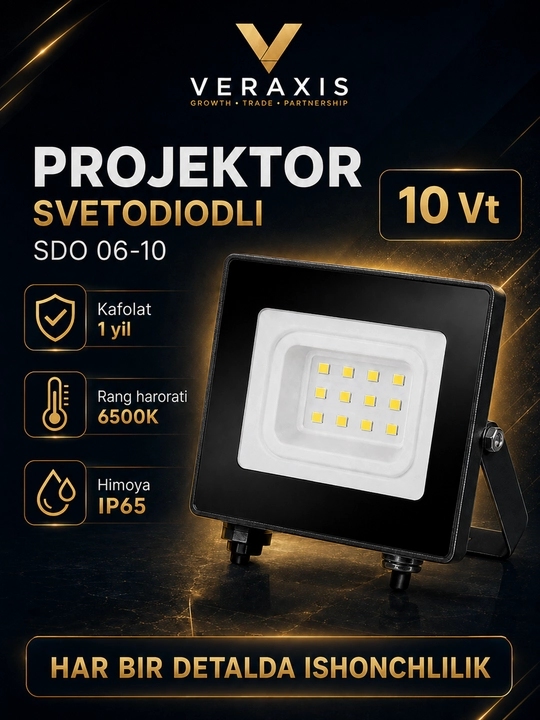 10 Vt IP65 6500K ko‘cha uchun svetodiodli projektor, qora - 