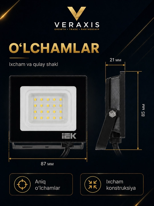 10 Vt IP65 6500K ko‘cha uchun svetodiodli projektor, qora