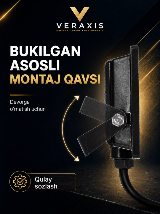 10 Vt IP65 6500K ko‘cha uchun svetodiodli projektor, qora
