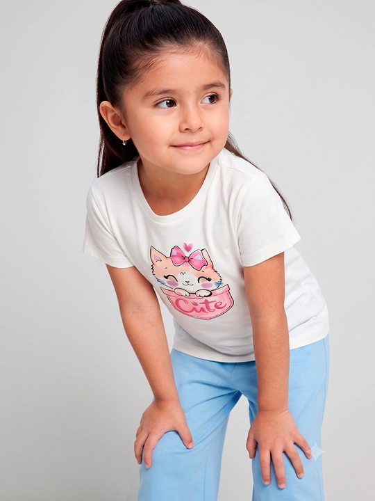 Qiz bolalar uchun pijama, paxtali uy kiyim to'plami futbolka va shim, uyqu uchun kostyum