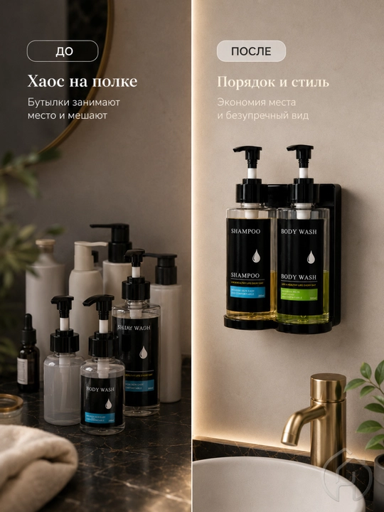 Devor uchun ikki bo‘limli dozator, 2x300 ml, shampun va sovun uchun db-304-46