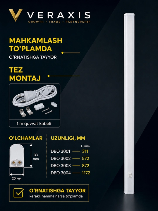 LED chiziqli yoritgich, 7 Vt 4000K IP20, 572 mm