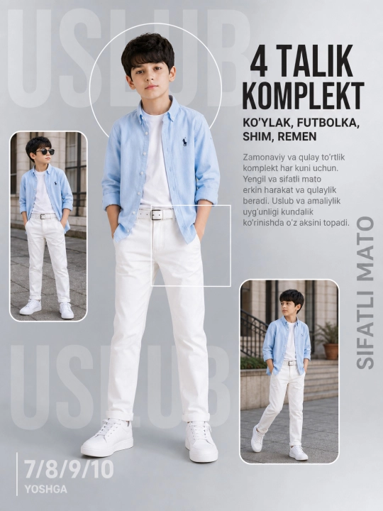 7/8/9/10  yosh ogil bolalar uchun zamonaviy va qulay 4 talik komplekt - 