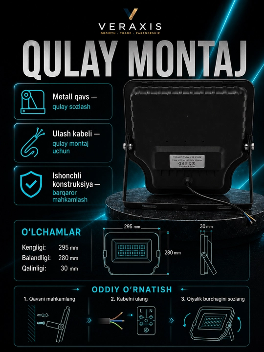 ELT Cosmic 150 Vt IP66 6500K, qora rangli LED ko‘cha yoritgichi