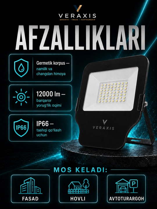ELT Cosmic 150 Vt IP66 6500K, qora rangli LED ko‘cha yoritgichi