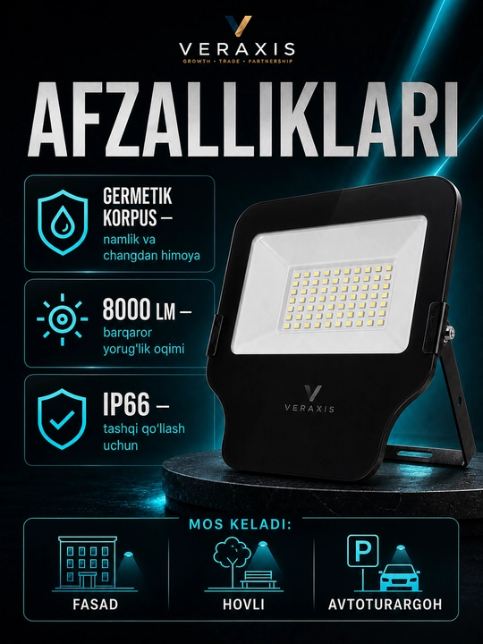ELT Cosmic 100Vt IP66 6500K ko‘cha LED projektor, qora