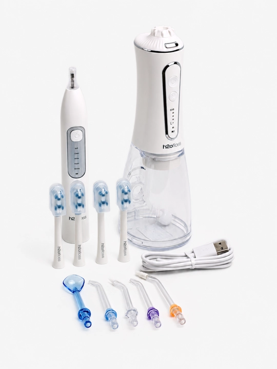 H2OFloss Portativ og‘iz irrigatori – professional tish va milk parvarishi, 8 ta nasadka