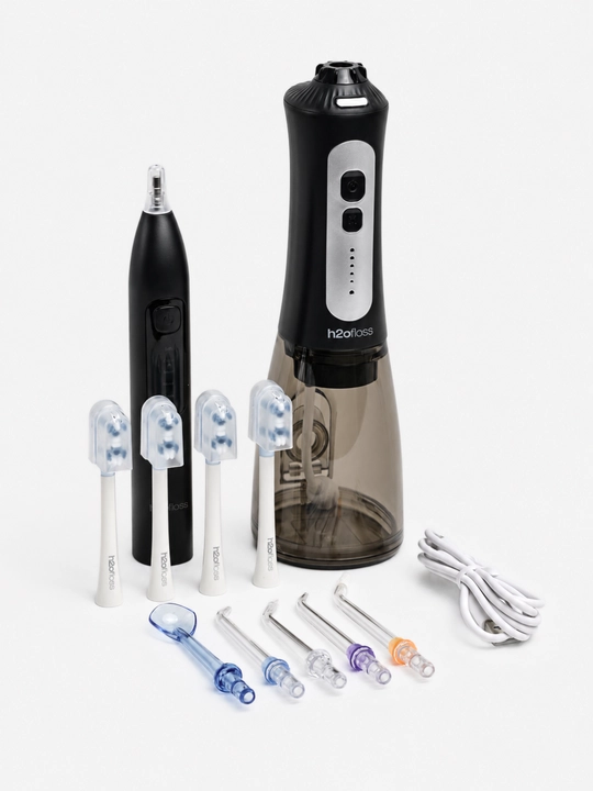 H2OFloss Portativ og‘iz irrigatori – professional tish va milk parvarishi, 8 ta nasadka