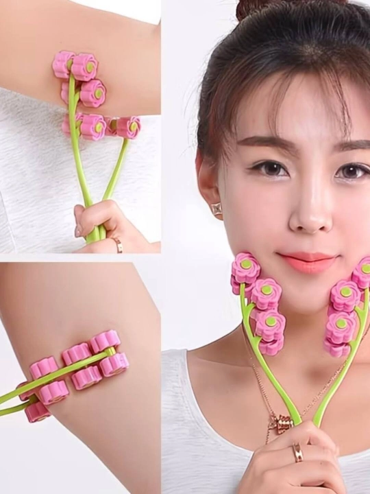 V-Shape yuz va bo’yin massajeri – 12 rolikli gulli face roller - 
