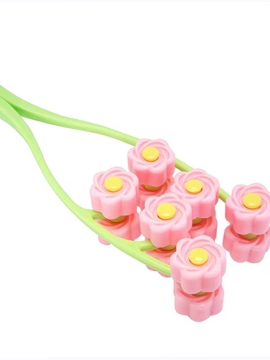 V-Shape yuz va bo’yin massajeri – 12 rolikli gulli face roller
