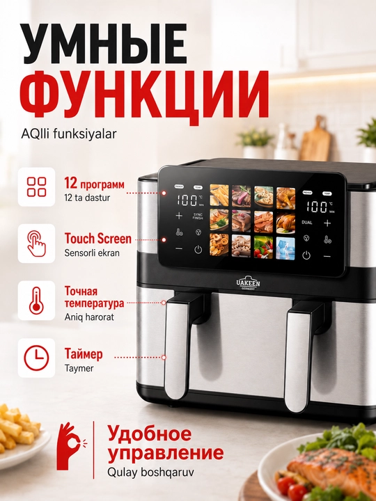 UAKEEN elektr aerogrili (10l, 12l, 14l modellar qatori)