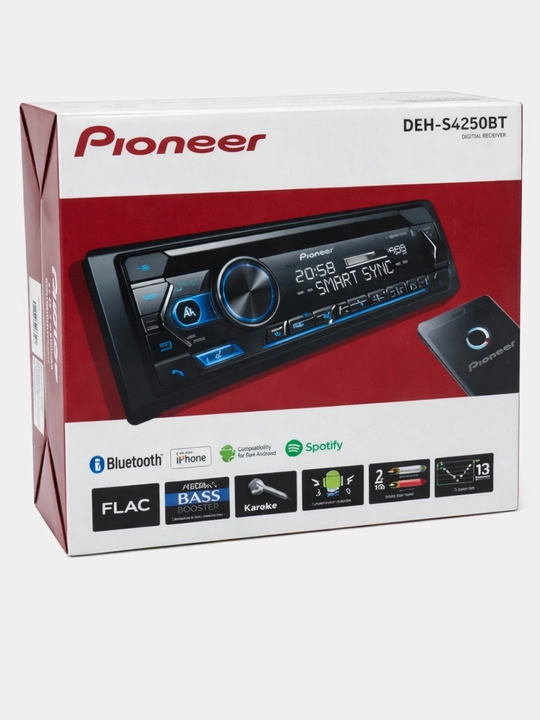 Avtomagnitola PIONEER DEH-S4250BT Bluetooth AUX USB CD 1DIN qora avtomobil uchun
